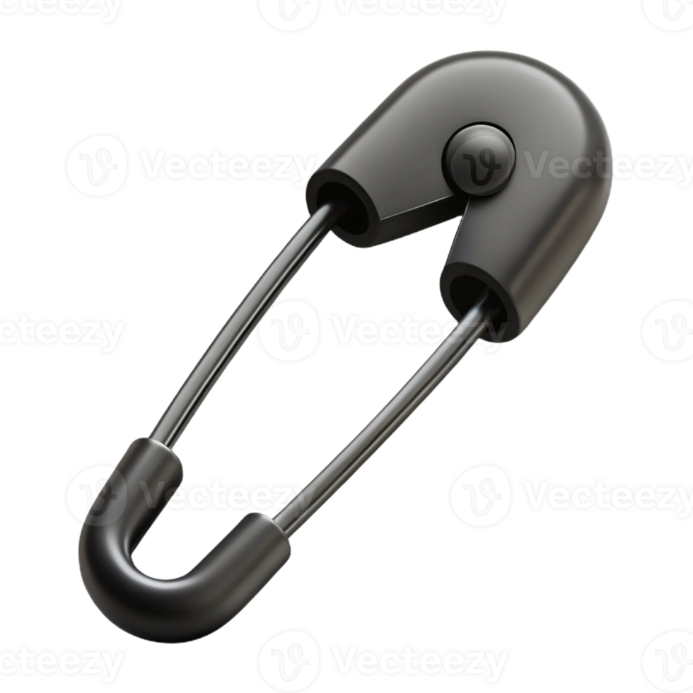 immaculate peaceful tropical Concept art style, isolated cutout of a single matte black safety pin, closed with Transparent Background flawless png