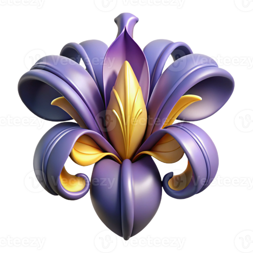 stunning bohemian Ultra-detailed, concept art style isolated cutout of a single Art Nouveau stylized iris flower, intricate details, delicate lines, with Transparent Background 4K png