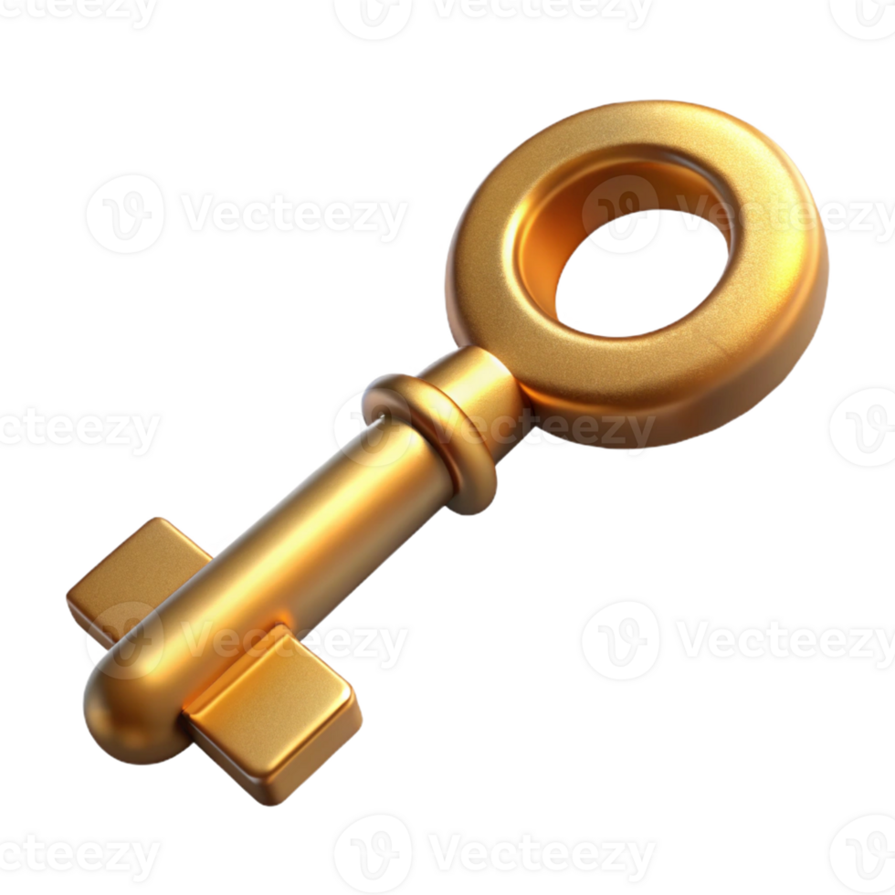 picturesque distinctive Hyper-specific professional render, isolated cutout of a single antique brass key with Transparent Background png