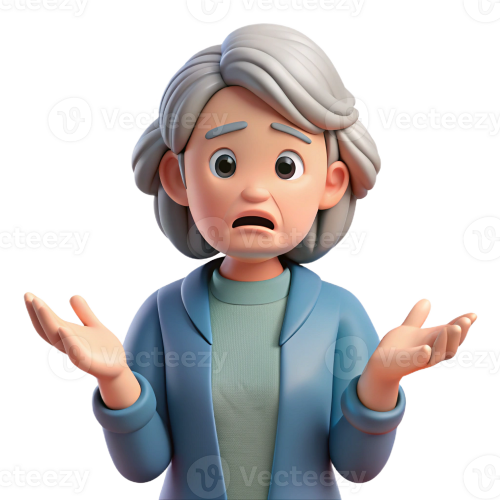 timeless artistic Confused senior woman with a questioning expression with Transparent Background detailed png