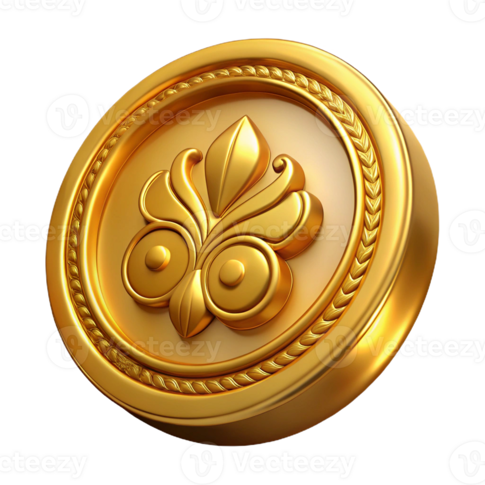 serene playful coastal Gold coin, antique design, with Transparent Background precision png