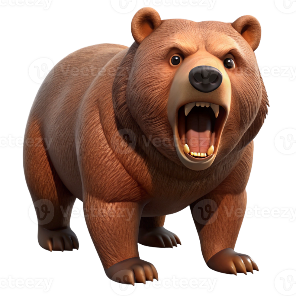 striking bold retro Grizzly bear, roaring, with Transparent Background professional png