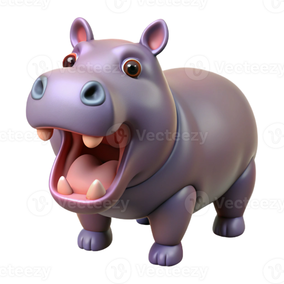playful beautiful Hippopotamus, open mouth, with Transparent Background studio quality png