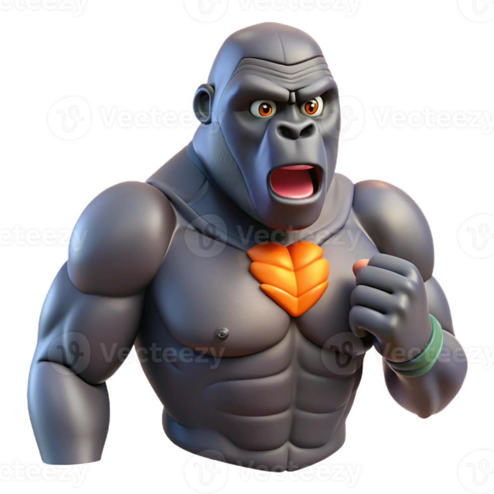 quintessential impressionist Gorilla, silverback, chest beating with Transparent Background precision png