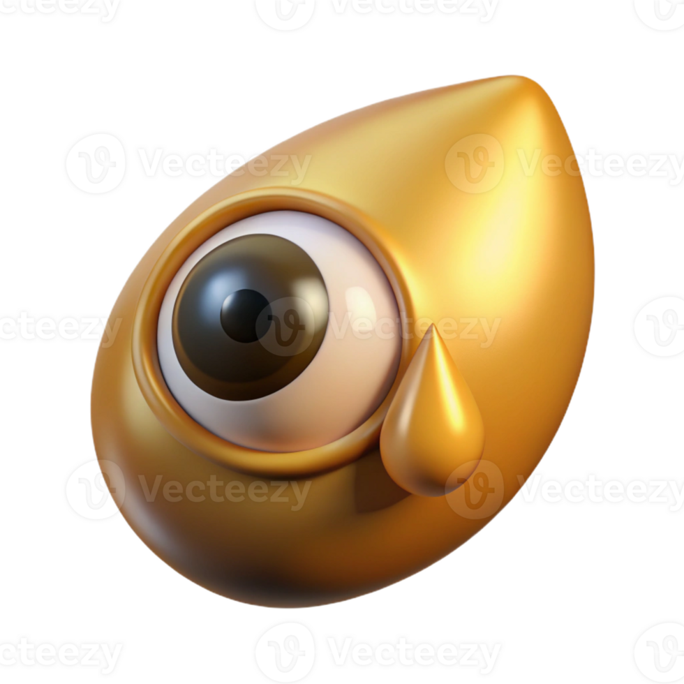 notable surreal Hyper-specific, ultra-detailed, isolated cutout of a single, human eye crying tears of liquid gold with Transparent Background perfect clarity png