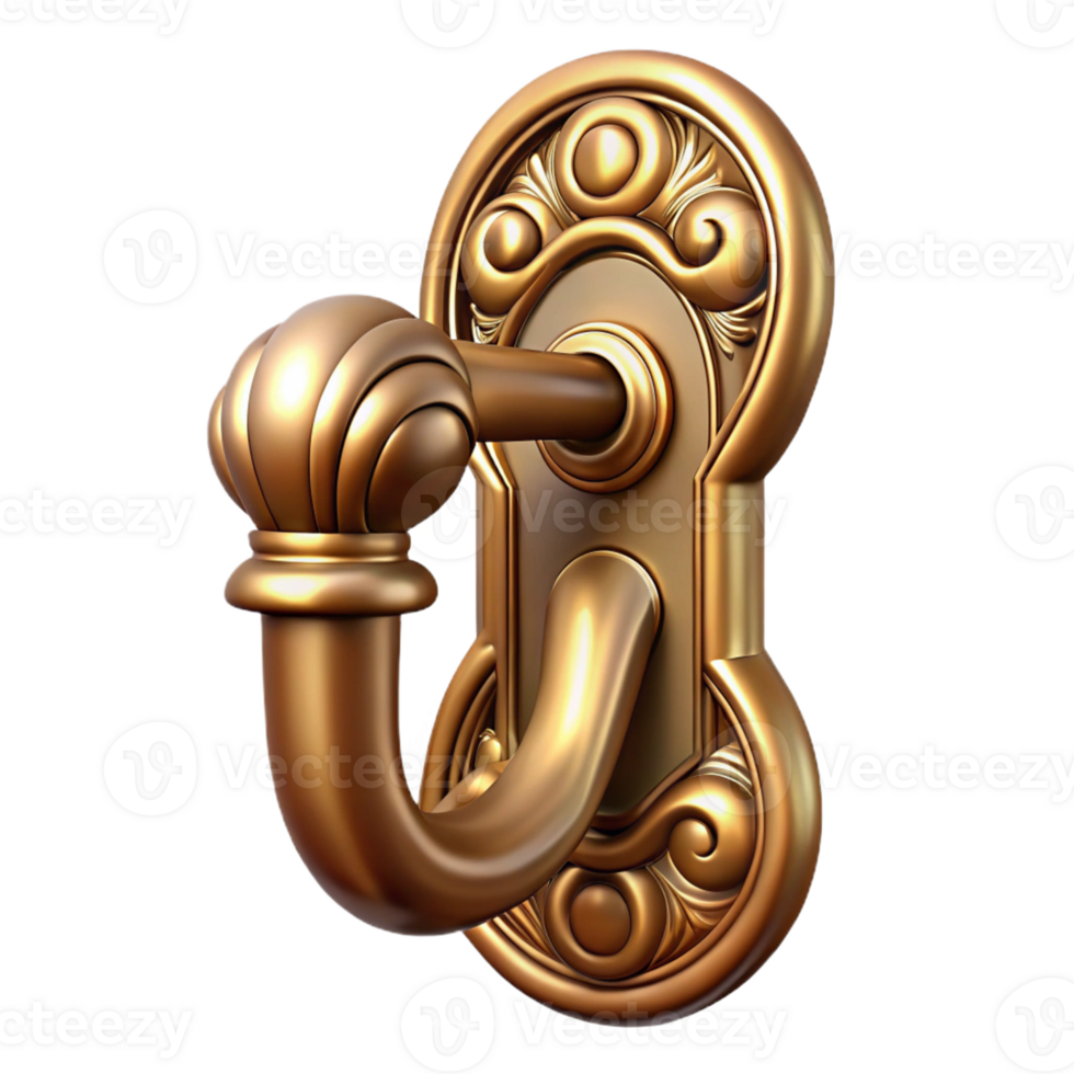 romantic wonderful Photorealistic, professional render, isolated cutout of an Art Nouveau door handle, brass, ornate, curved design, with Transparent Background 8K png