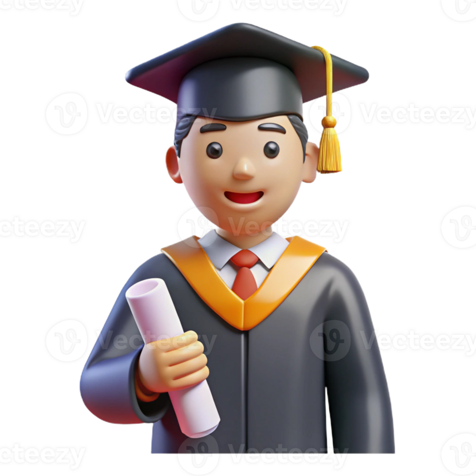 picturesque tropical Graduate in cap and gown holding diploma with Transparent Background sharp png
