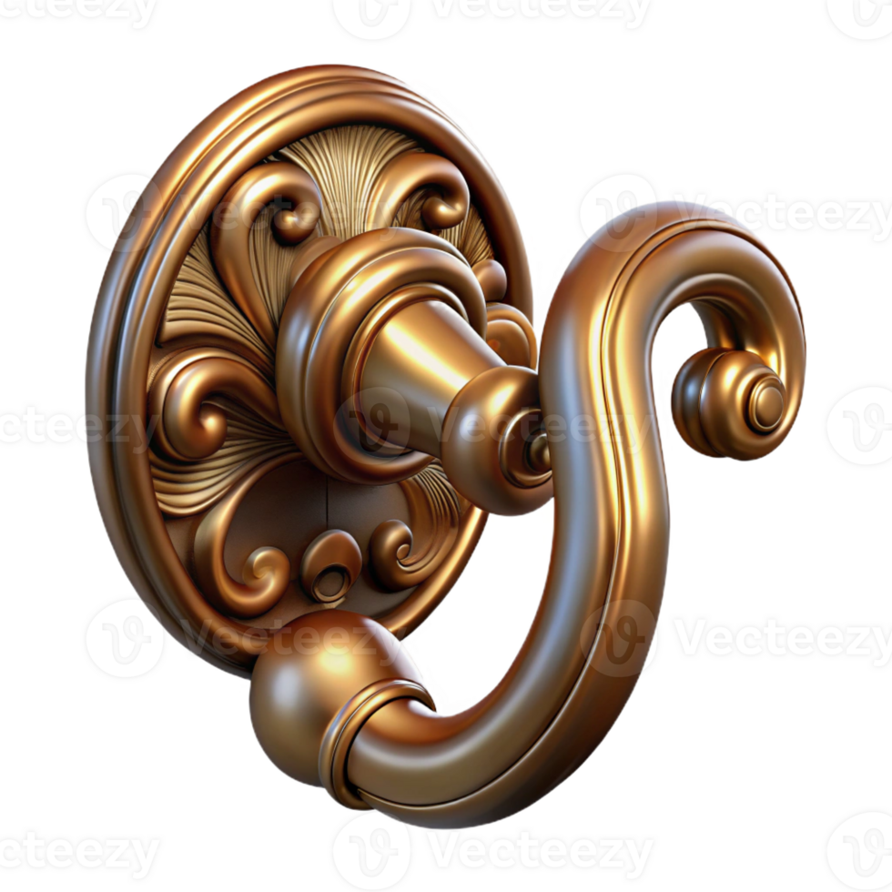 splendid coastal Photorealistic, professional render, isolated cutout of an Art Nouveau door handle, brass, ornate, curved design, with Transparent Background ultra HD png