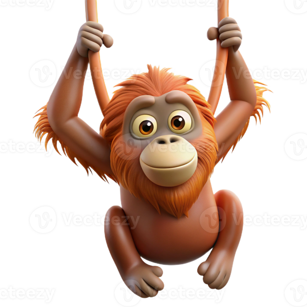 striking acclaimed Orangutan, hanging, long arms with Transparent Background png