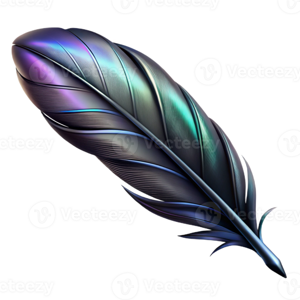 picturesque traditional Hyper-specific, concept art style isolated cutout of a single, ultra-detailed raven feather, black and iridescent with Transparent Background exclusive png