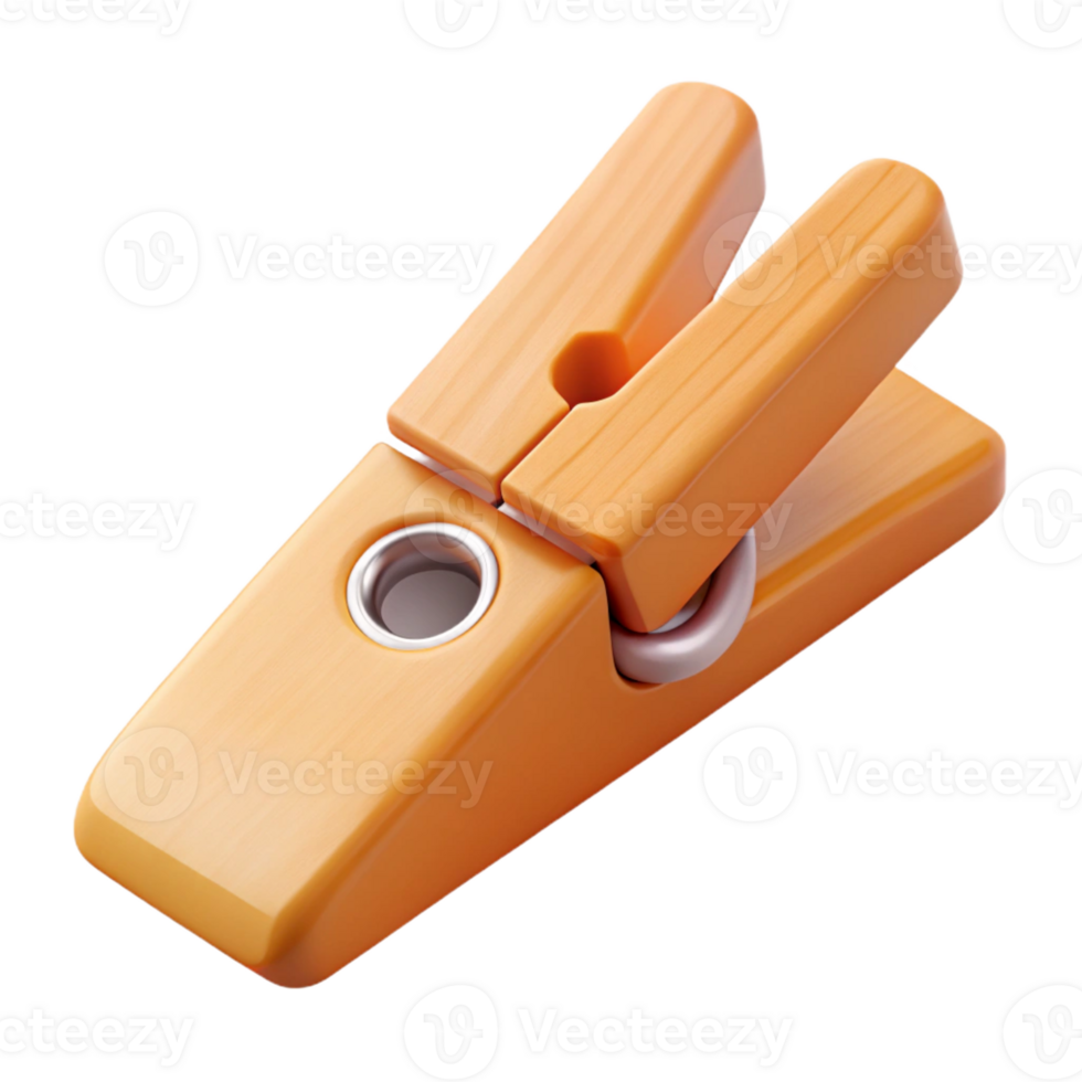 pristine harmonious retro Concept art style, hyper-specific isolated cutout of a single wooden clothespin with Transparent Background authentic png
