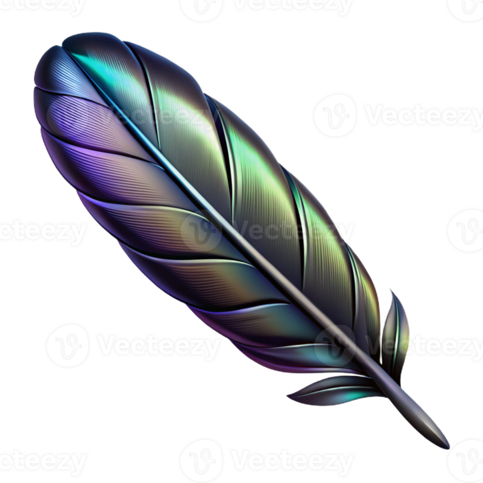 passionate glorious Hyper-specific, concept art style isolated cutout of a single, ultra-detailed raven feather, black and iridescent with Transparent Background crisp png