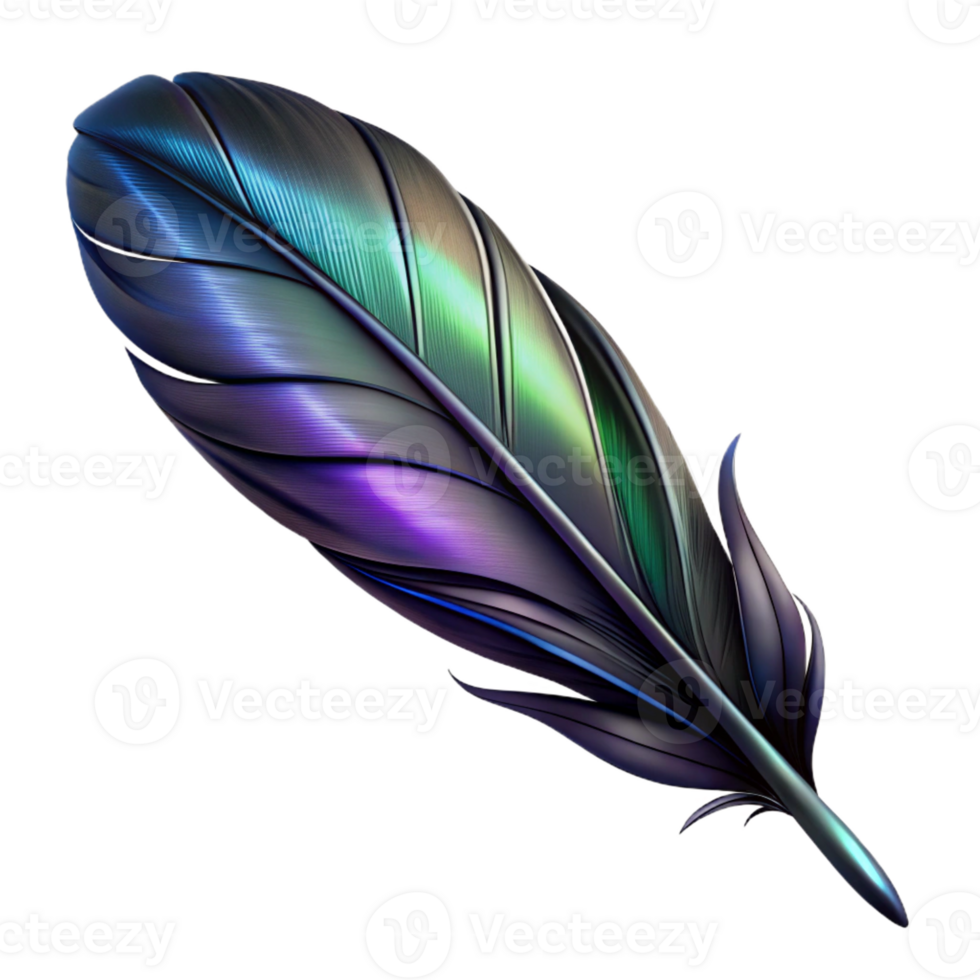 nostalgic pristine Hyper-specific, concept art style isolated cutout of a single, ultra-detailed raven feather, black and iridescent with Transparent Background original png