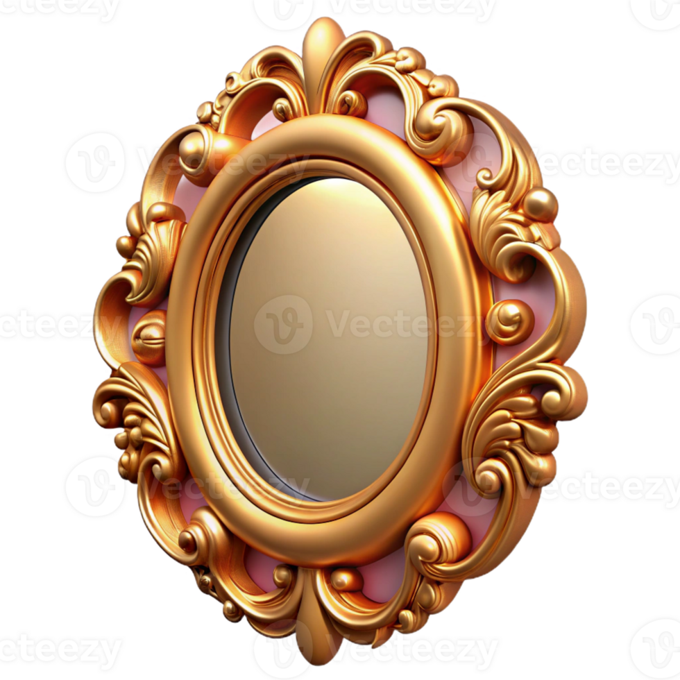 spectacular celebrated Ultra-detailed, concept art style isolated cutout of an Art Nouveau picture frame, ornate, gilded, oval shape, with Transparent Background png