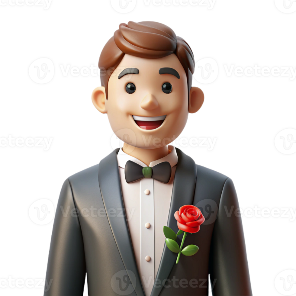 sumptuous joyful elegant Groom in tuxedo with boutonniere with Transparent Background fine detail png