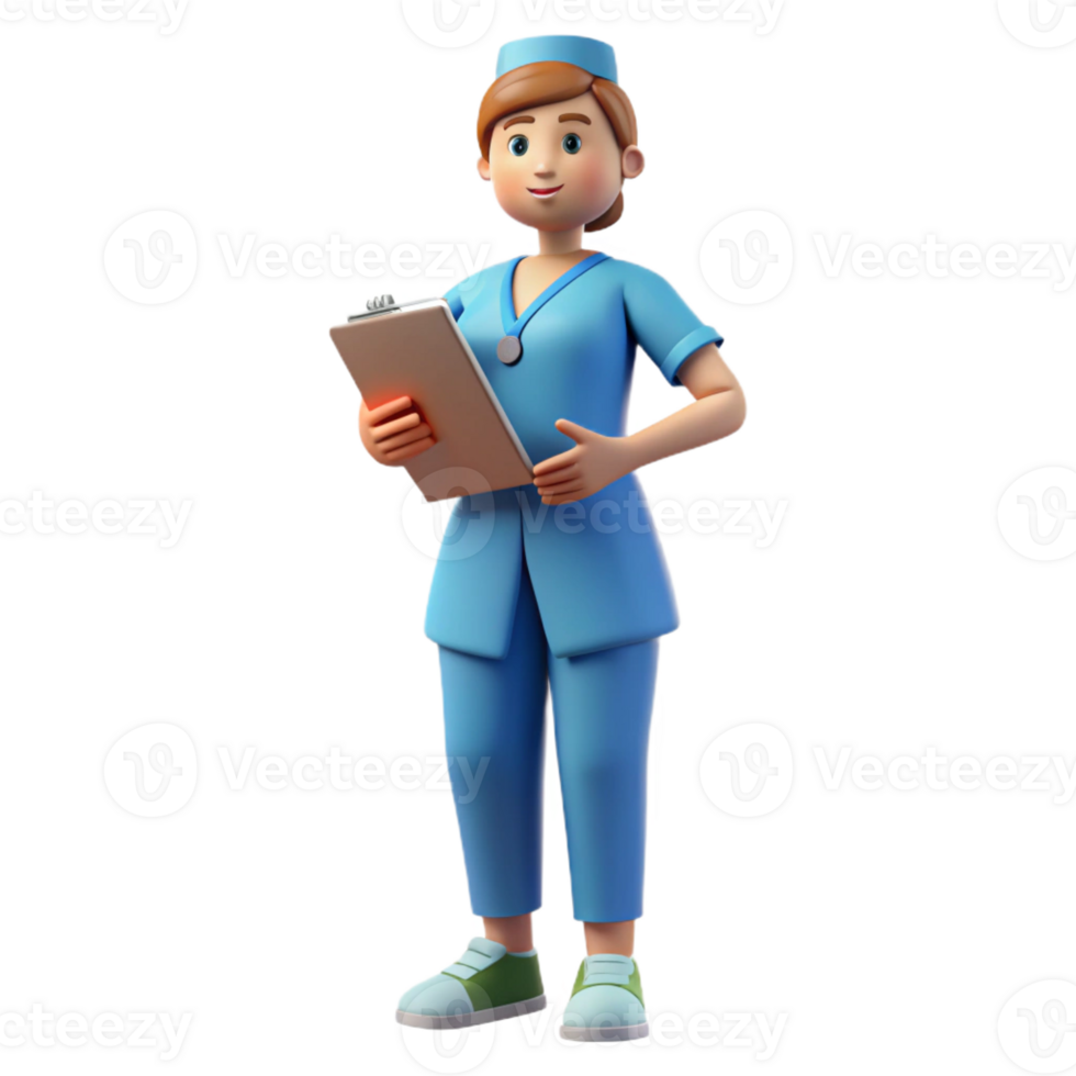 immaculate peaceful classic Nurse in scrubs with a clipboard with Transparent Background high resolution png