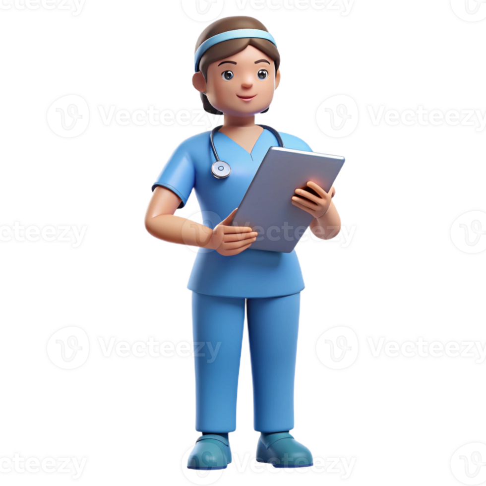 sumptuous playful nordic Nurse in scrubs with a clipboard with Transparent Background sharp png