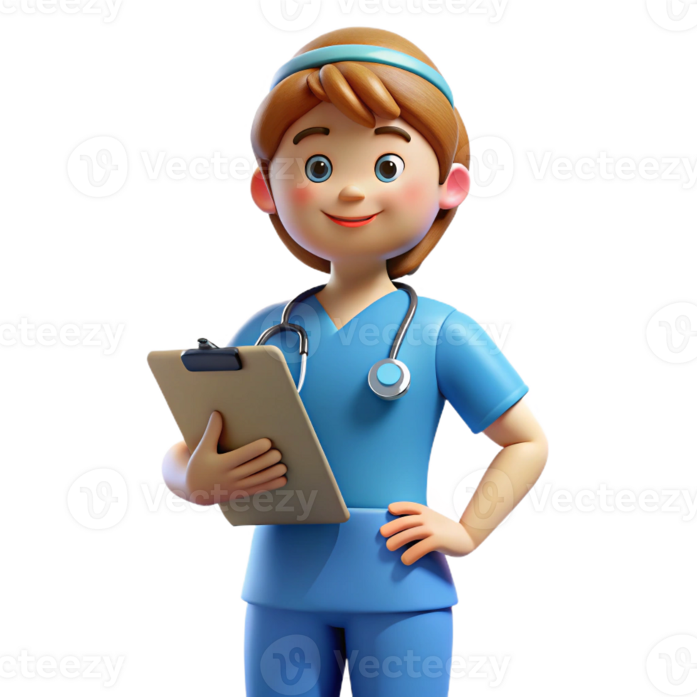 whimsical majestic Nurse in scrubs with a clipboard with Transparent Background top-tier png