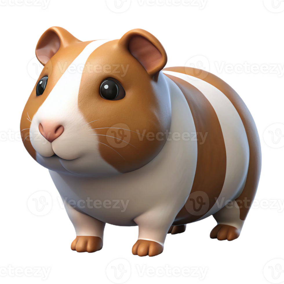 immaculate dynamic surreal Guinea pig, brown and white, short hair with Transparent Background perfect clarity png