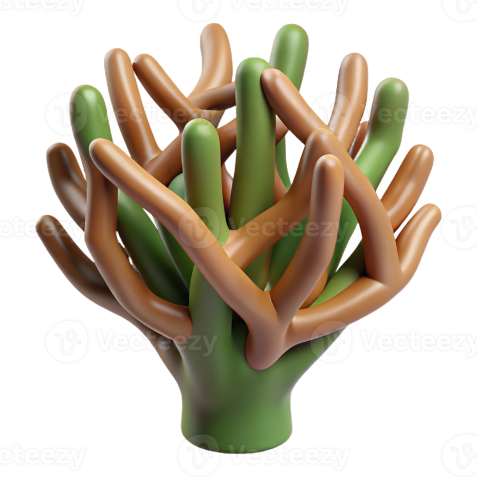 romantic beautiful Photorealistic, professional render of a human hand made of intertwined tree branches with Transparent Background 8K png