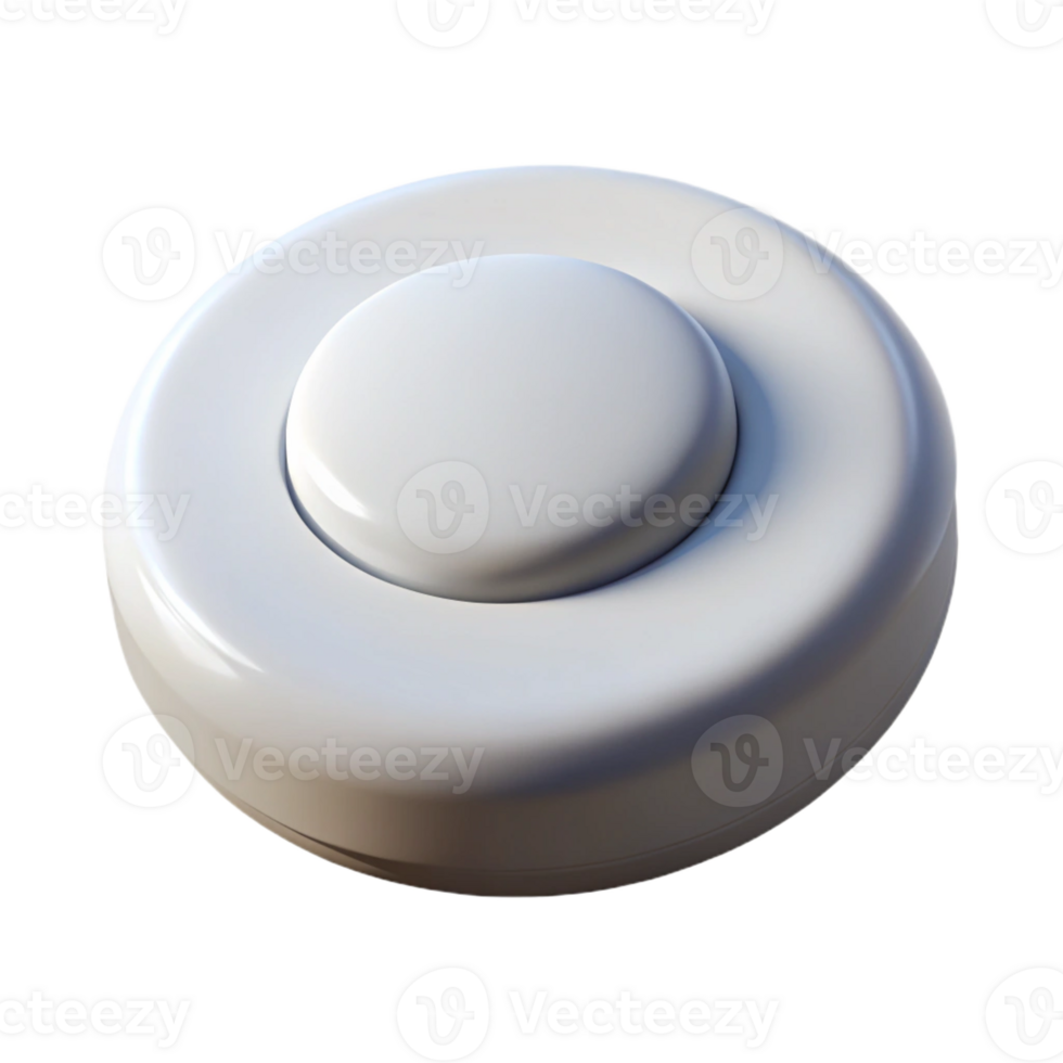 notable futuristic Professional render of a single button, round, white Isolated cutout with Transparent Background luxury png