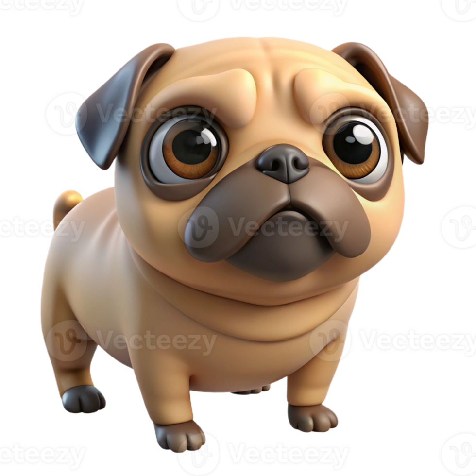harmonious mesmerizing Pug, wrinkled face, curious expression, with Transparent Background fine detail png