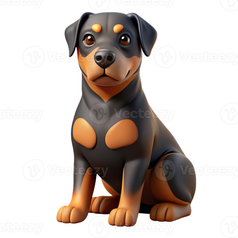 reflective glorious Rottweiler, sitting, attentive, with Transparent Background perfect clarity png