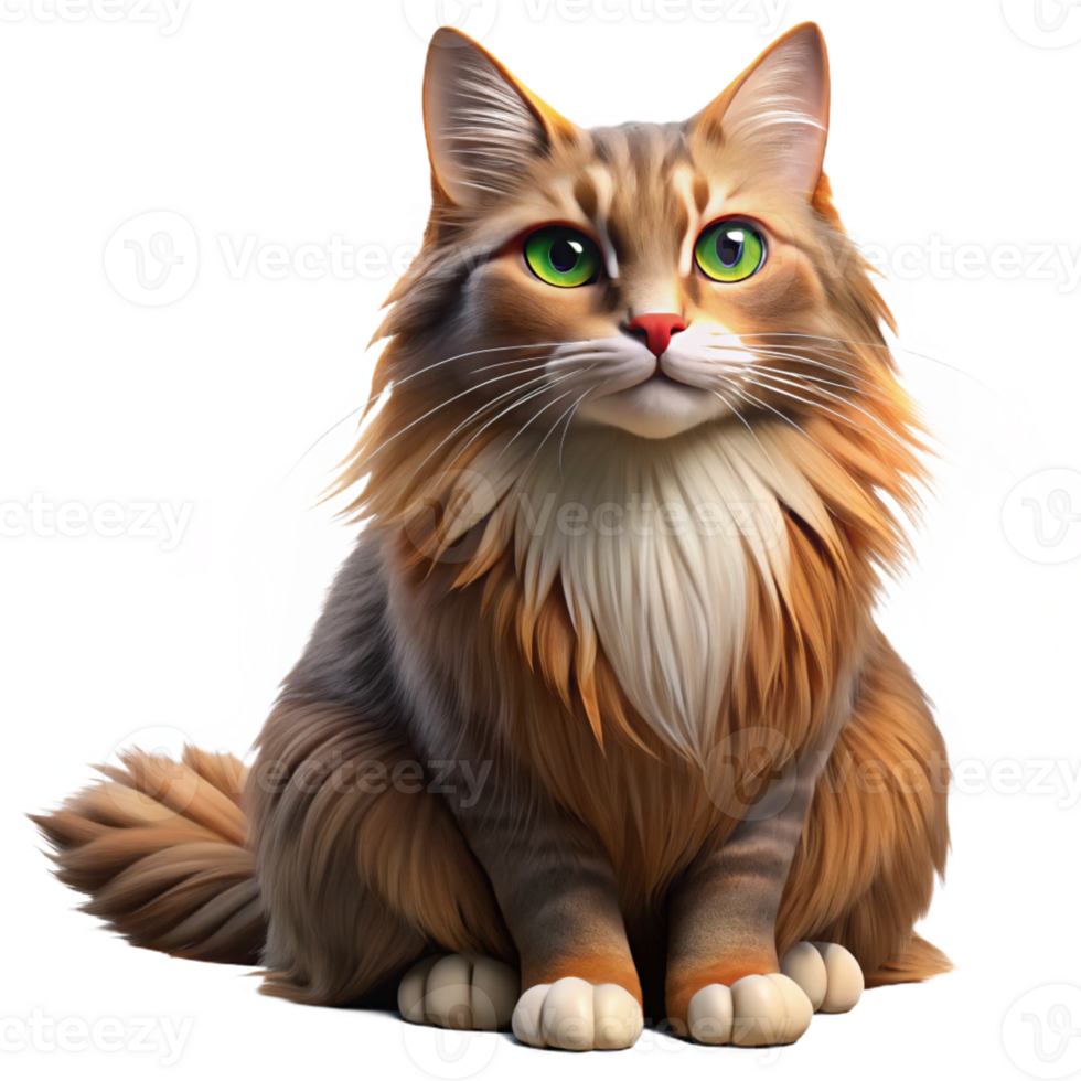 splendid playful nordic Maine cat, long fur, regal pose, with Transparent Background perfect clarity png