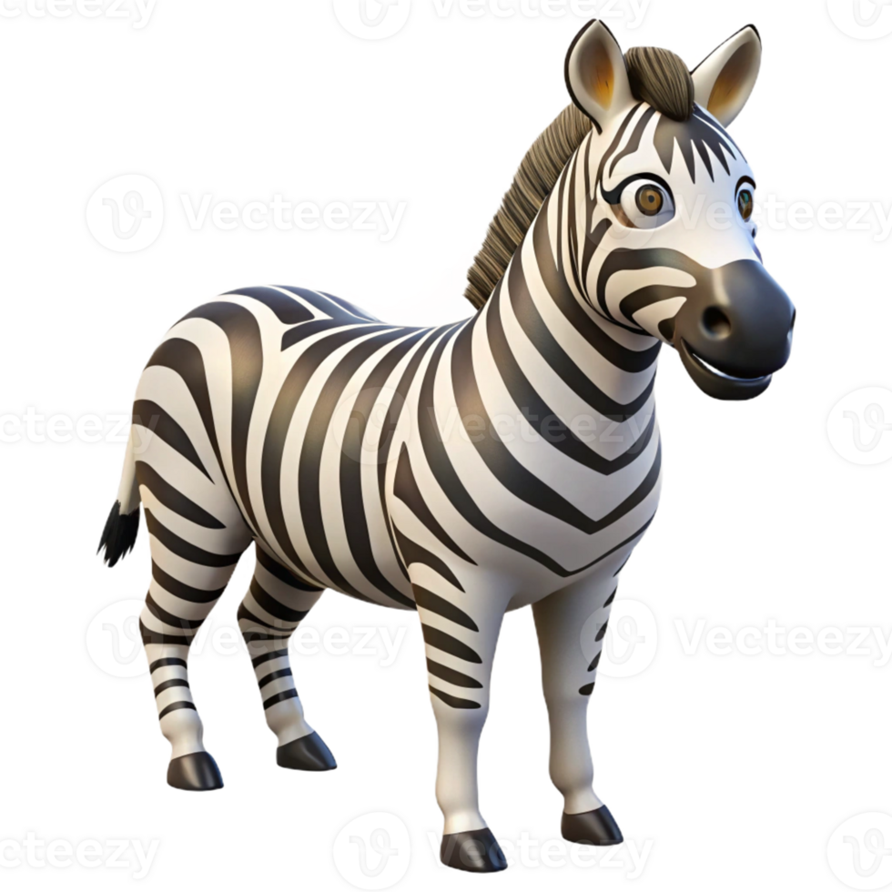 sumptuous whimsical mid-century Zebra, black and white stripes, grazing no grass visible with Transparent Background detailed png