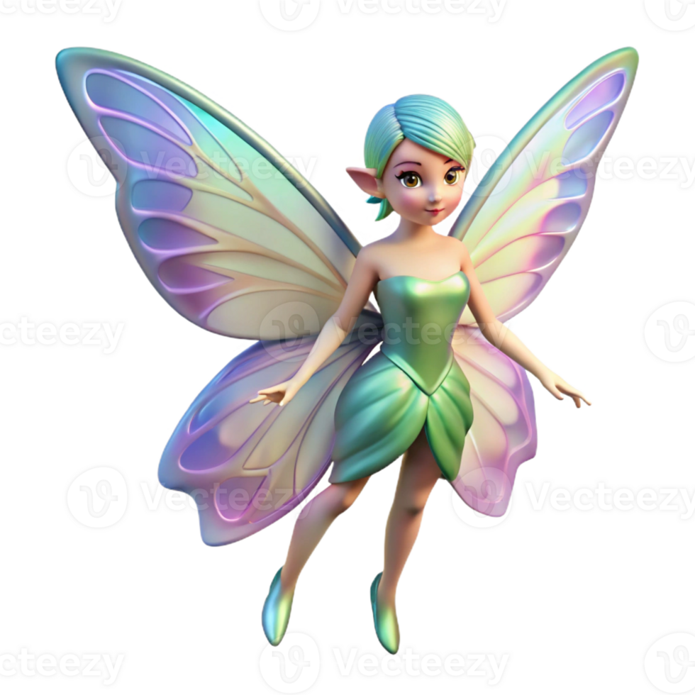 vibrant contemporary A delicate fairy with iridescent butterfly wings with Transparent Background museum quality png
