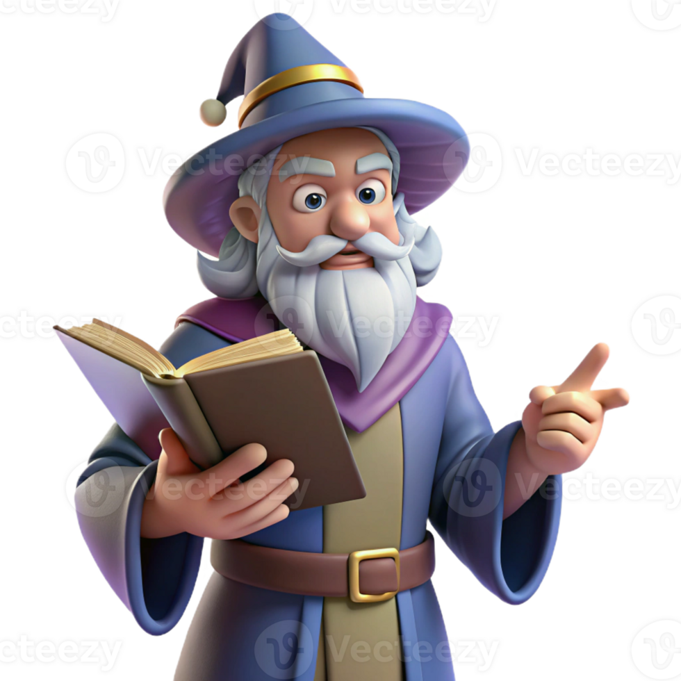 radiant exemplary A wise old wizard holding a spellbook with Transparent Background png