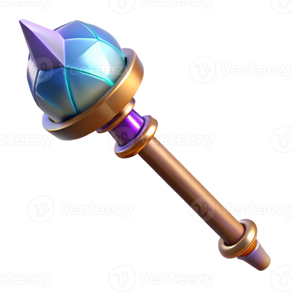 tranquil picturesque A gleaming magic staff topped with a crystal orb with Transparent Background detailed png