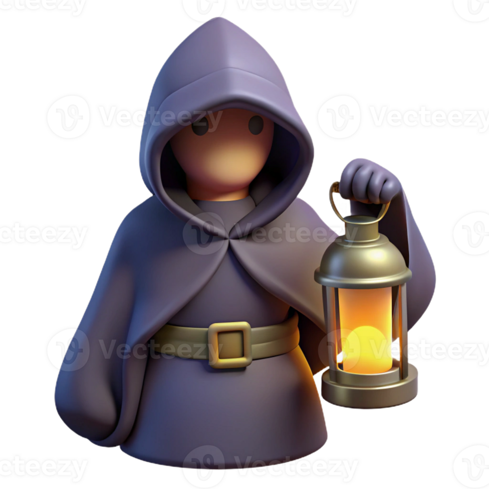 memorable artistic A mysterious hooded figure holding a lantern with Transparent Background professional png