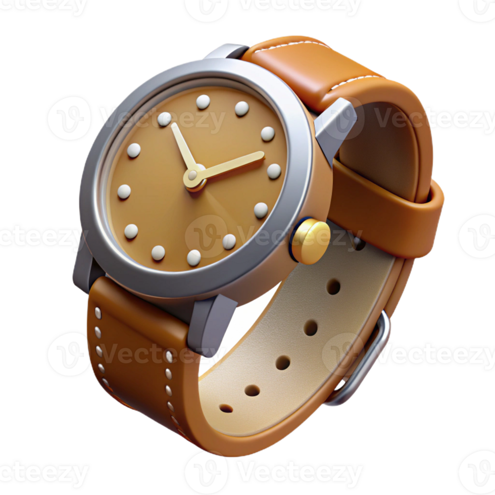 timeless bohemian Concept art style, hyper-specific professional render of a vintage wristwatch with a leather strap with Transparent Background top-tier png