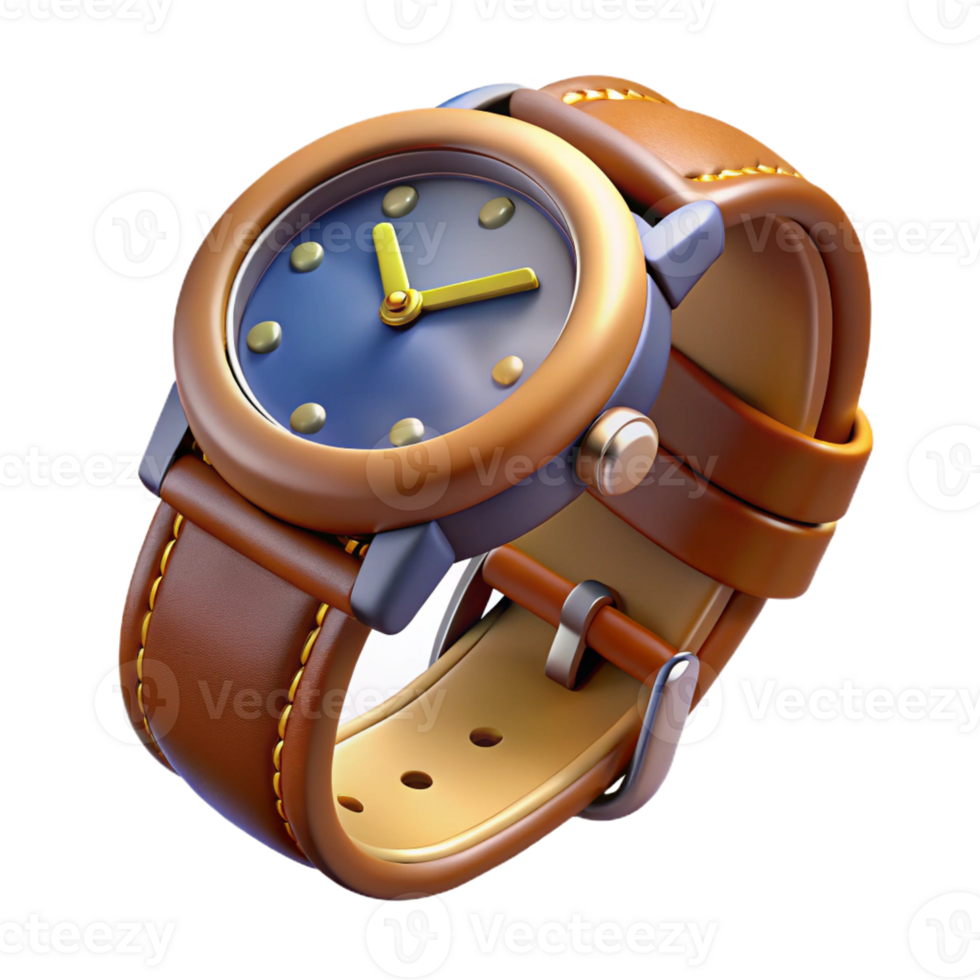 gorgeous surreal Concept art style, hyper-specific professional render of a vintage wristwatch with a leather strap with Transparent Background artisan png
