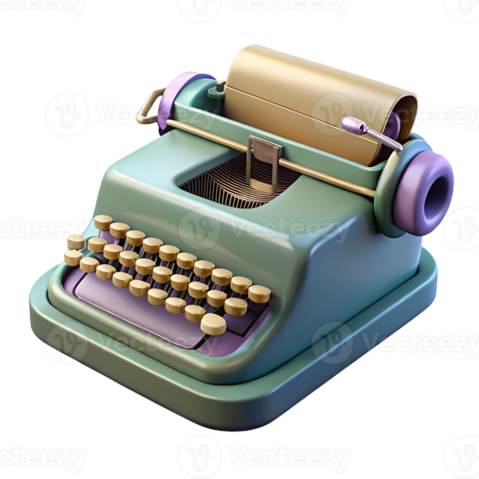 spectacular impressionist Hyper-specific, professional render of a vintage typewriter with keys visible with Transparent Background 8K png