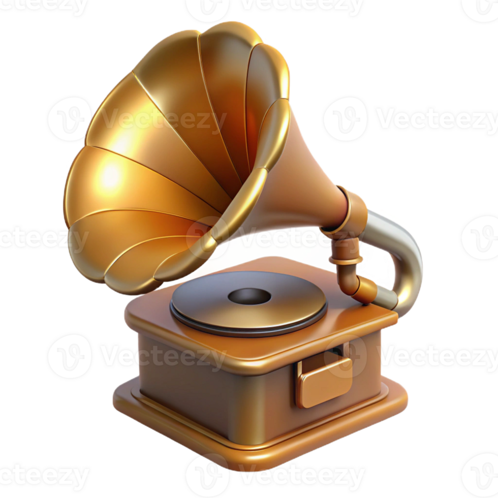 vibrant standout Concept art style, isolated cutout of a vintage gramophone with a flared horn, hyper-specific with Transparent Background png