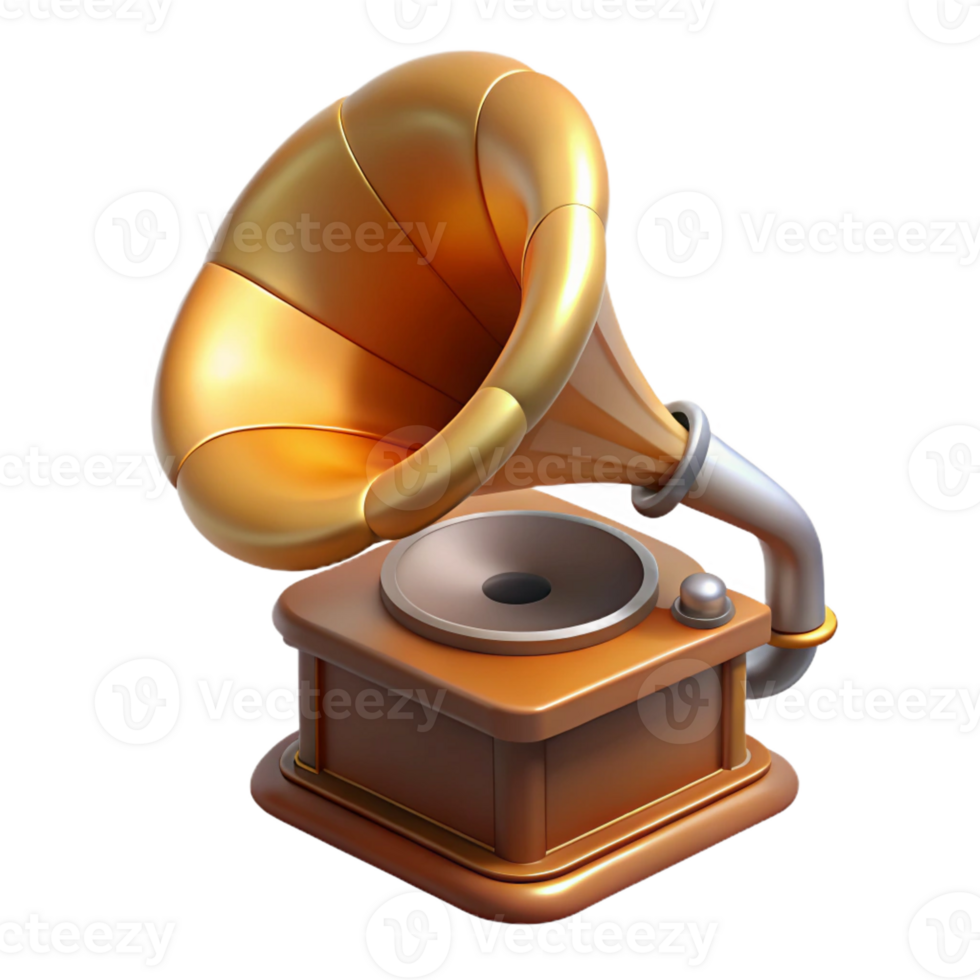 hypnotic retro Concept art style, isolated cutout of a vintage gramophone with a flared horn, hyper-specific with Transparent Background original png