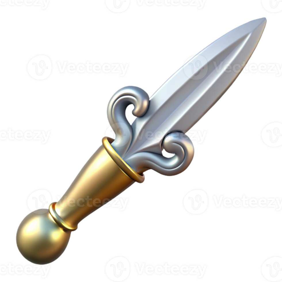 nostalgic extraordinary Photorealistic hyper-specific professional render isolated cutout of an Art Nouveau letter opener, silver, ornate handle, sharp blade, with crisp png