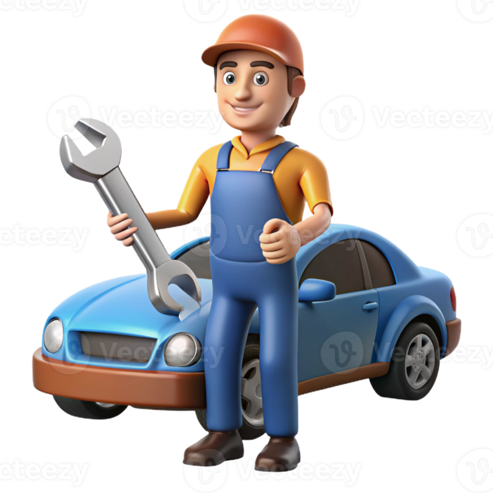 magnificent elegant Mechanic with wrench fixing a car part with Transparent Background 8K png