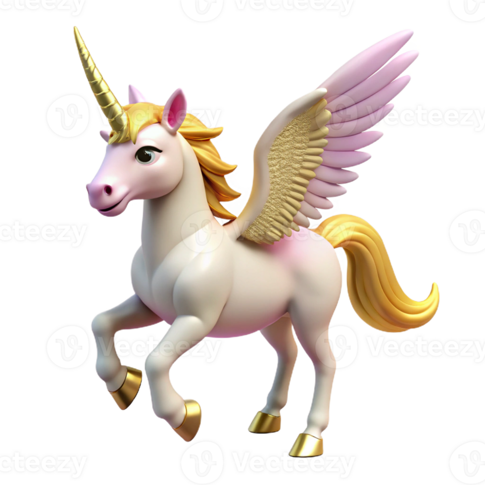 joyful dramatic A winged unicorn with a golden horn with Transparent Background top-tier png