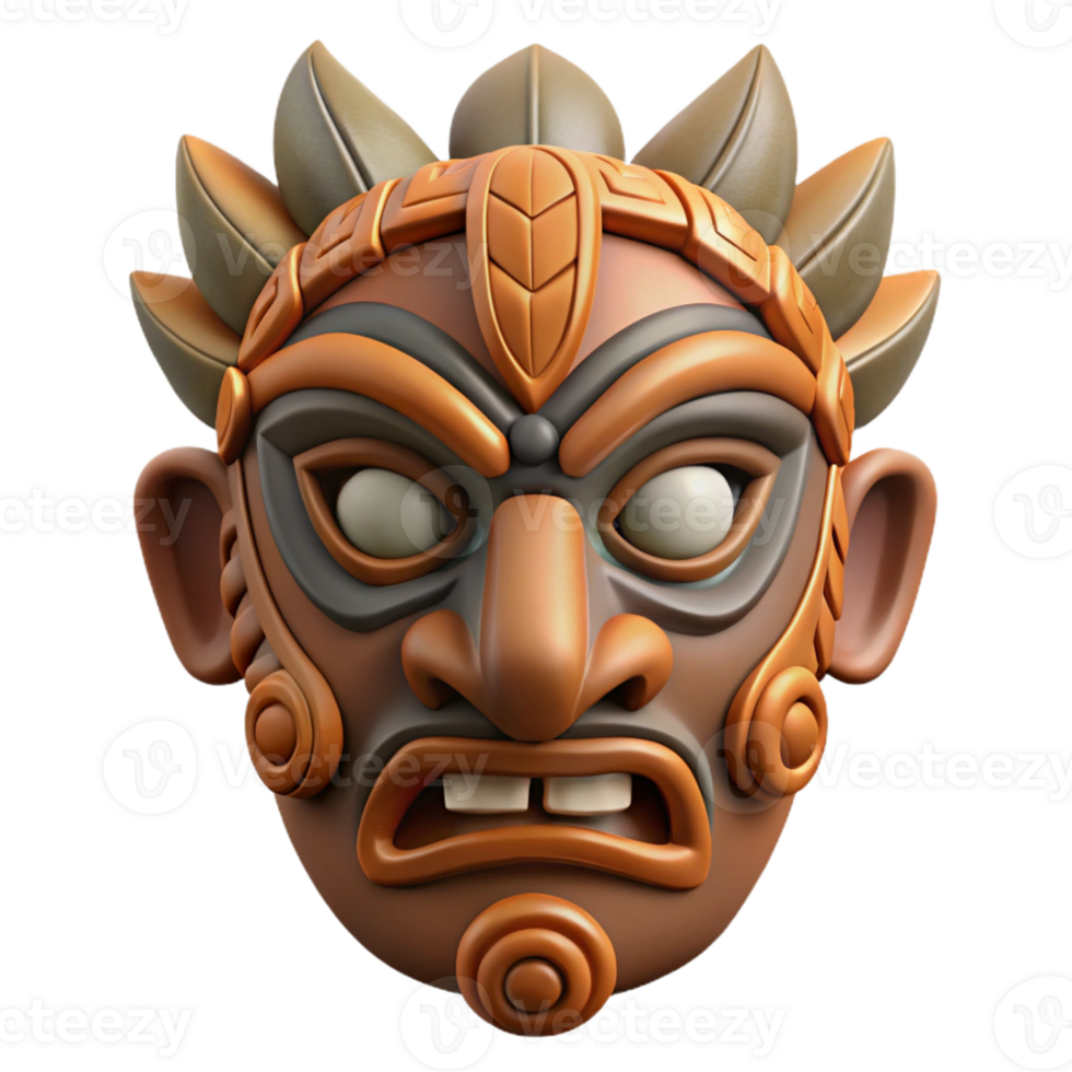 reflective breathtaking A stylized tribal mask with intricate carvings with Transparent Background high resolution png
