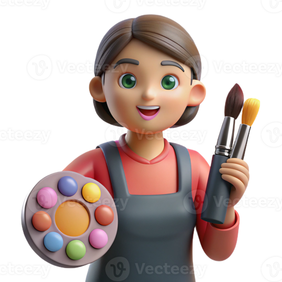 mesmerizing surreal Makeup artist with brushes and palette with Transparent Background exclusive png