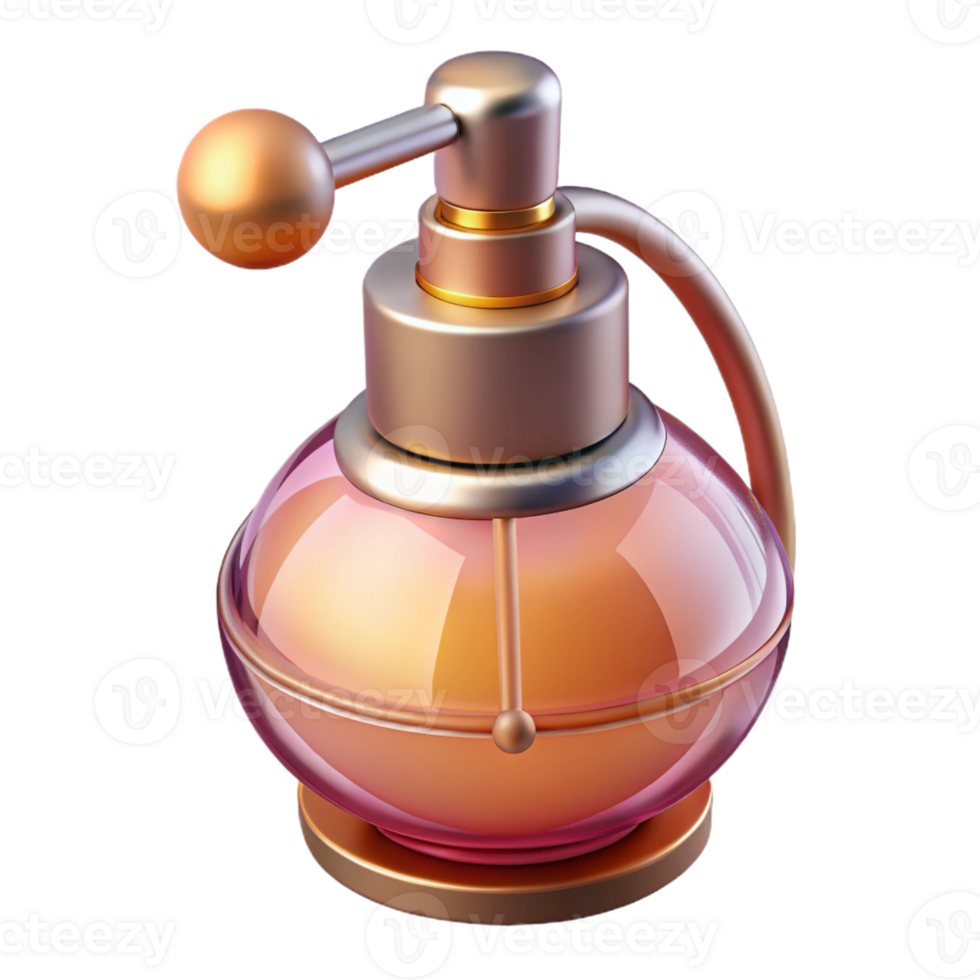 unforgettable victorian Concept art style, hyper-specific isolated cutout of a vintage perfume bottle with atomizer with Transparent Background luxury png