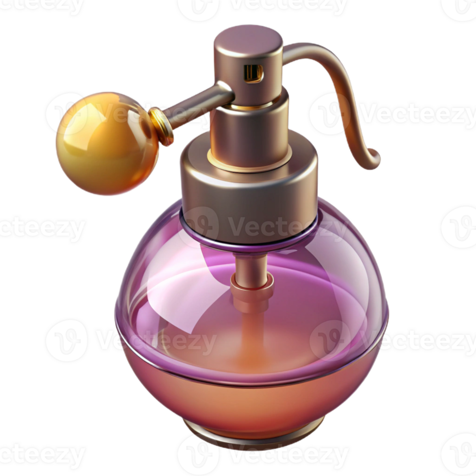 peaceful pristine Concept art style, hyper-specific isolated cutout of a vintage perfume bottle with atomizer with Transparent Background refined png