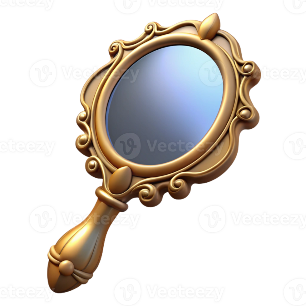 serene exemplary Ultra-detailed, professional render, isolated cutout of a vintage handheld mirror with ornate frame with Transparent Background png