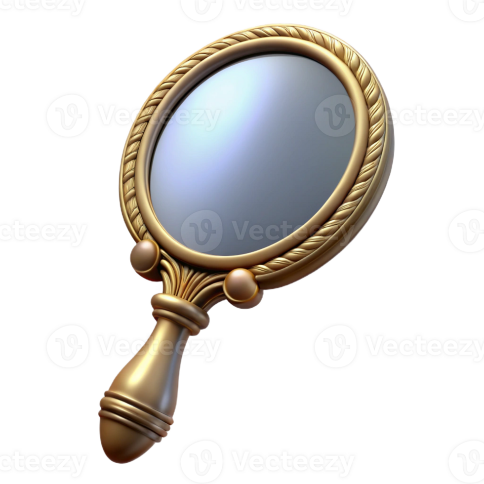 radiant quintessential Ultra-detailed, professional render, isolated cutout of a vintage handheld mirror with ornate frame with Transparent Background png