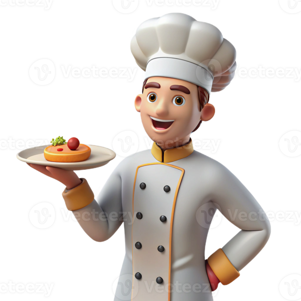 striking energetic art deco Chef holding a plate of food with Transparent Background crisp png
