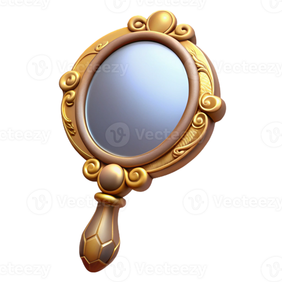 sought-after industrial Ultra-detailed, professional render, isolated cutout of a vintage handheld mirror with ornate frame with Transparent Background ultra HD png