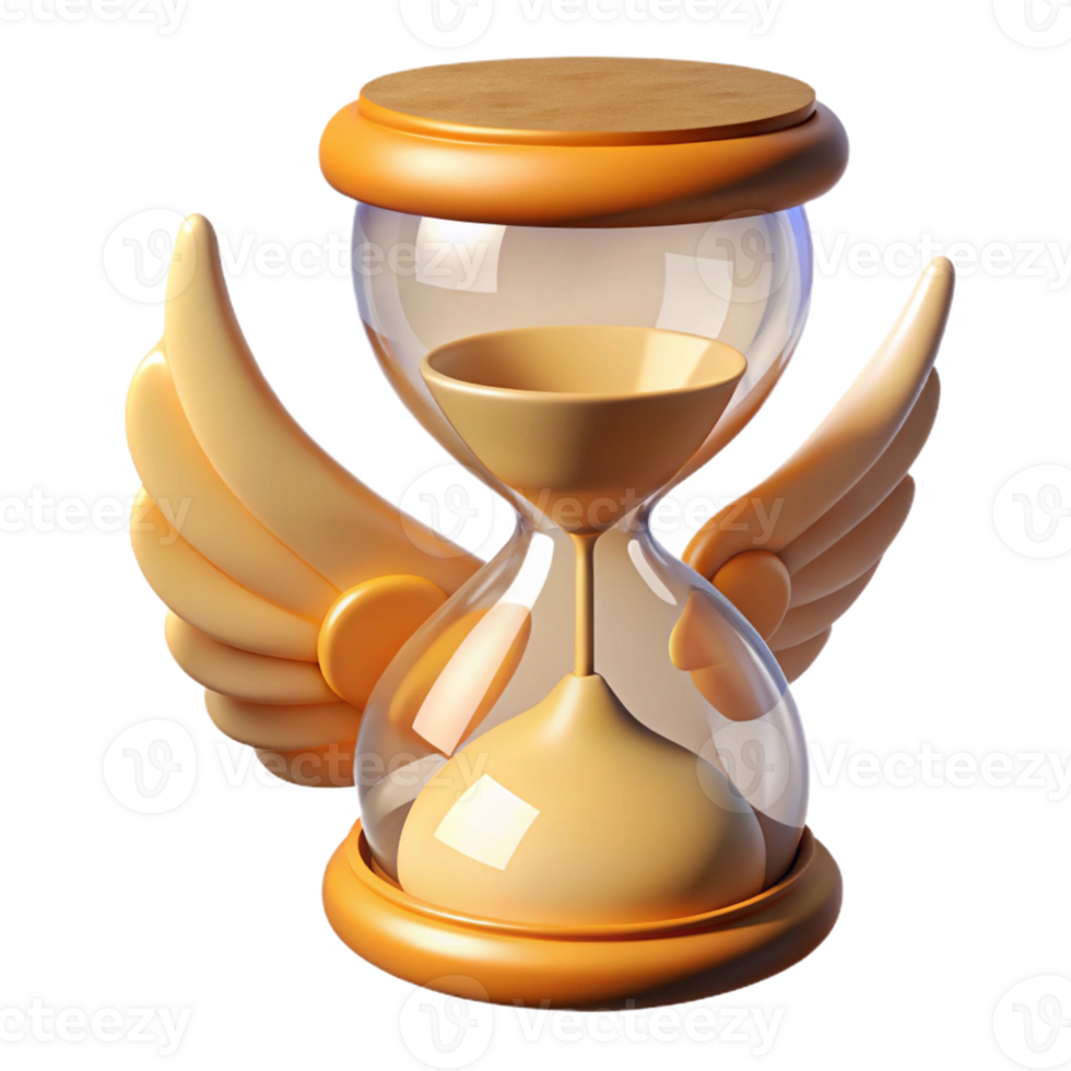 stunning bold industrial A winged hourglass with falling sand with Transparent Background high quality png